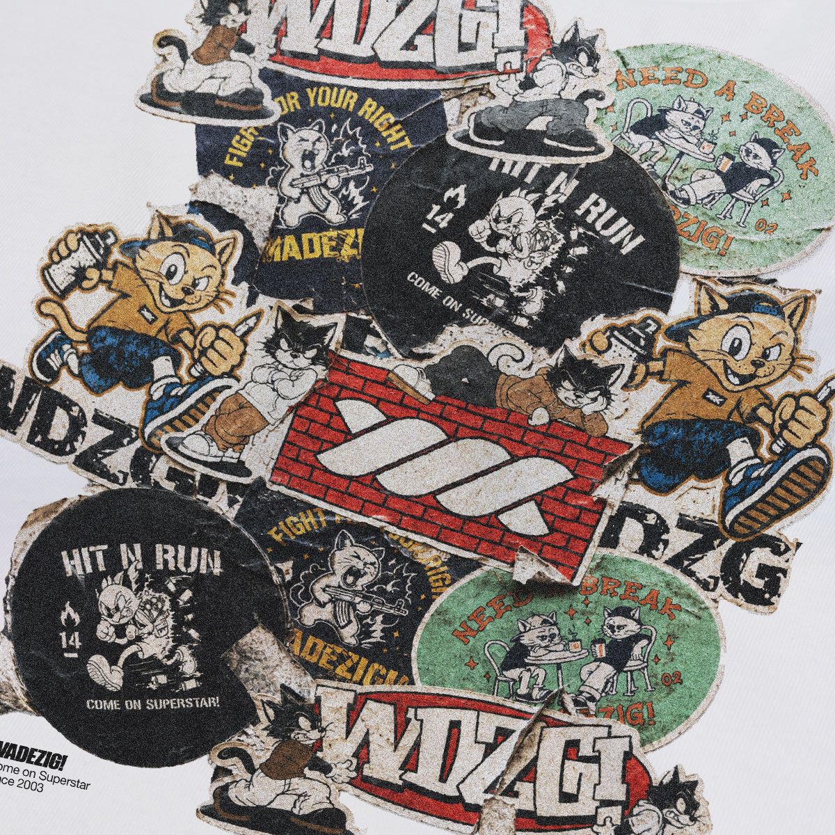 WADEZIG! T-SHIRT - STICKER SLAP BROKEN WHITE