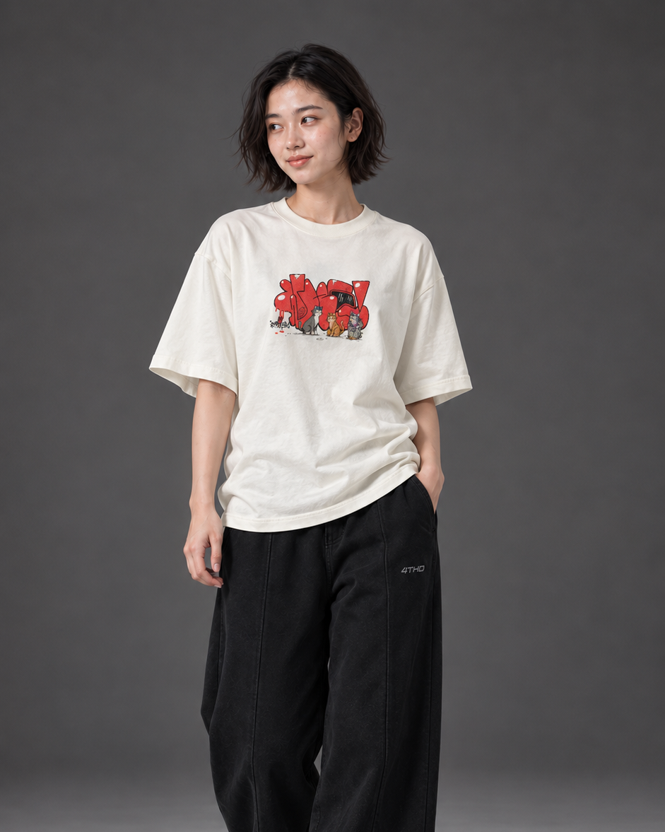 WADEZIG! T-SHIRT - STREET CAT BROKEN WHITE