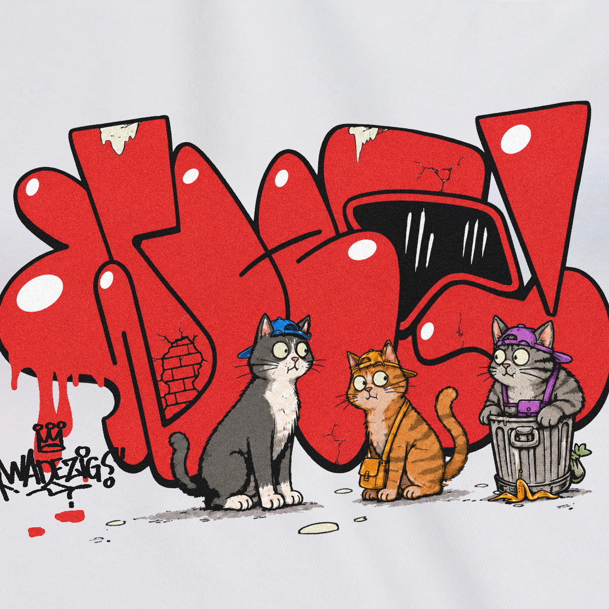 WADEZIG! T-SHIRT - STREET CAT BROKEN WHITE