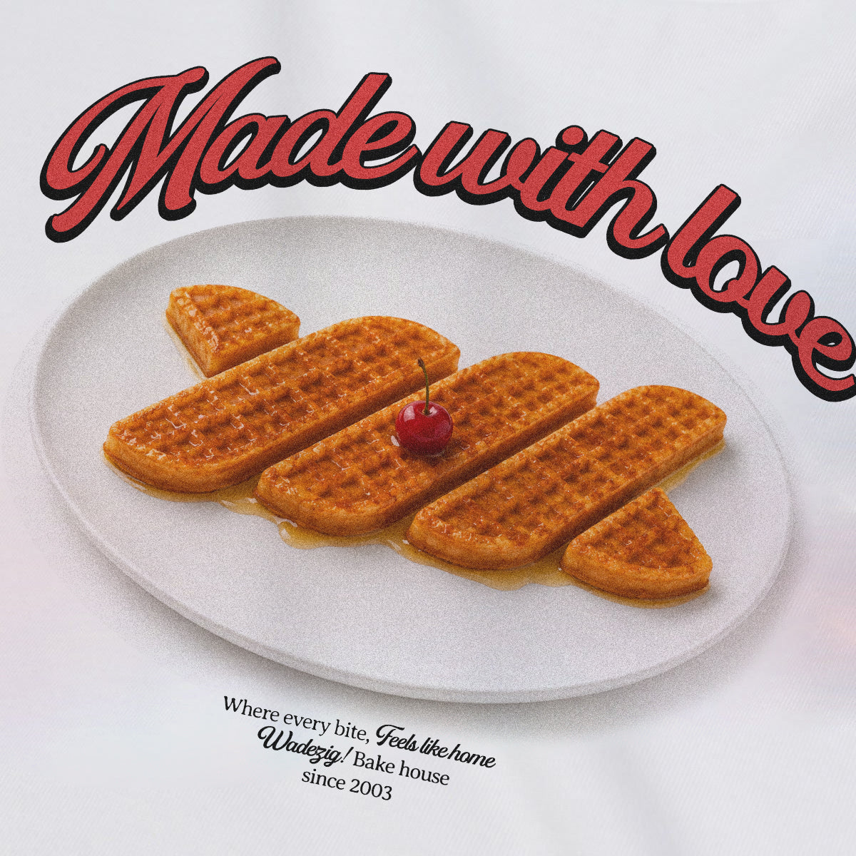 WADEZIG! T-SHIRT - WAFFLES BROKEN WHITE