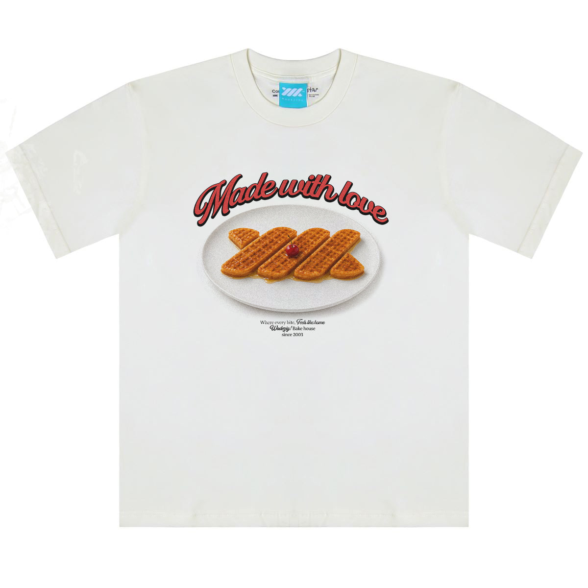 WADEZIG! T-SHIRT - WAFFLES BROKEN WHITE